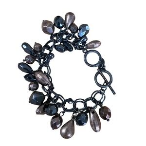 Chunky Gunmetal and Copper Tone Faceted Bead‎ Toggle Charm Bracelet Statement